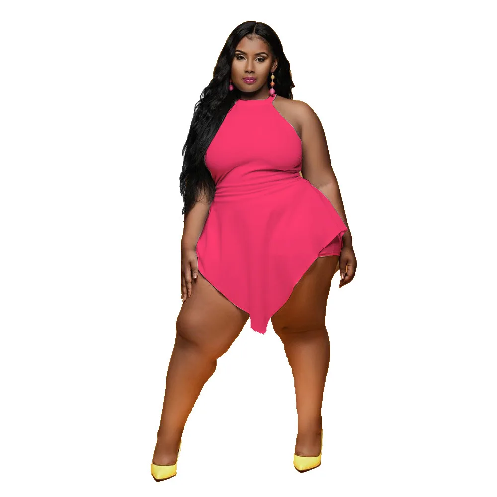 

Summer new slim plus size jumpsuits for women rear zipper solid color sleeveless sexy fake two-piece jumpsuit L-4XLSize