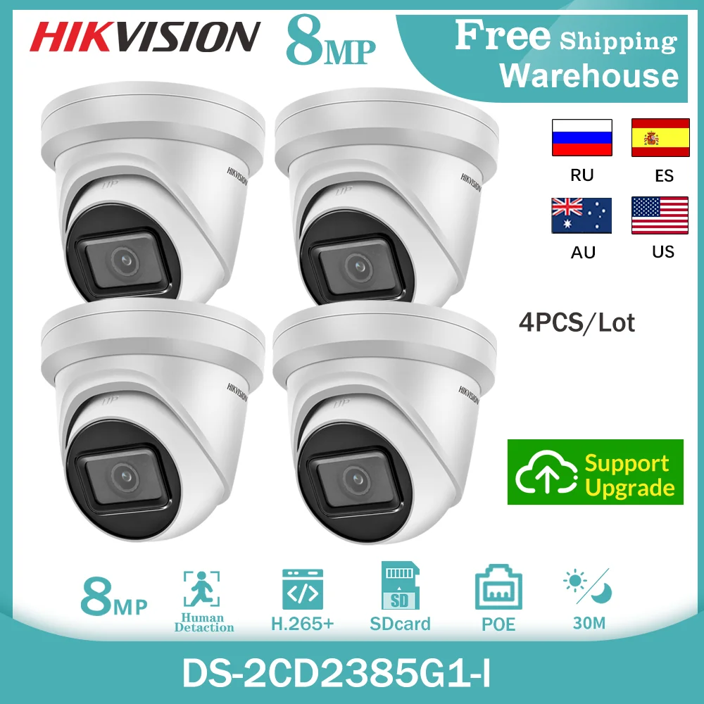

Hikvision 8MP IP Camera Kit DS-2CD2385G1-I H265+ 4K Mini POE CCTV SD Card Outdoor Surveillance Video Dome Camera 4PCS Kit