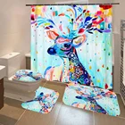 Водонепроницаемая душевая занавеска из полиэстера с принтом, Нескользящие коврики, коврики для ванной, чехол для сиденья унитаза, украшение для ванной комнаты, цветной Тип оленя