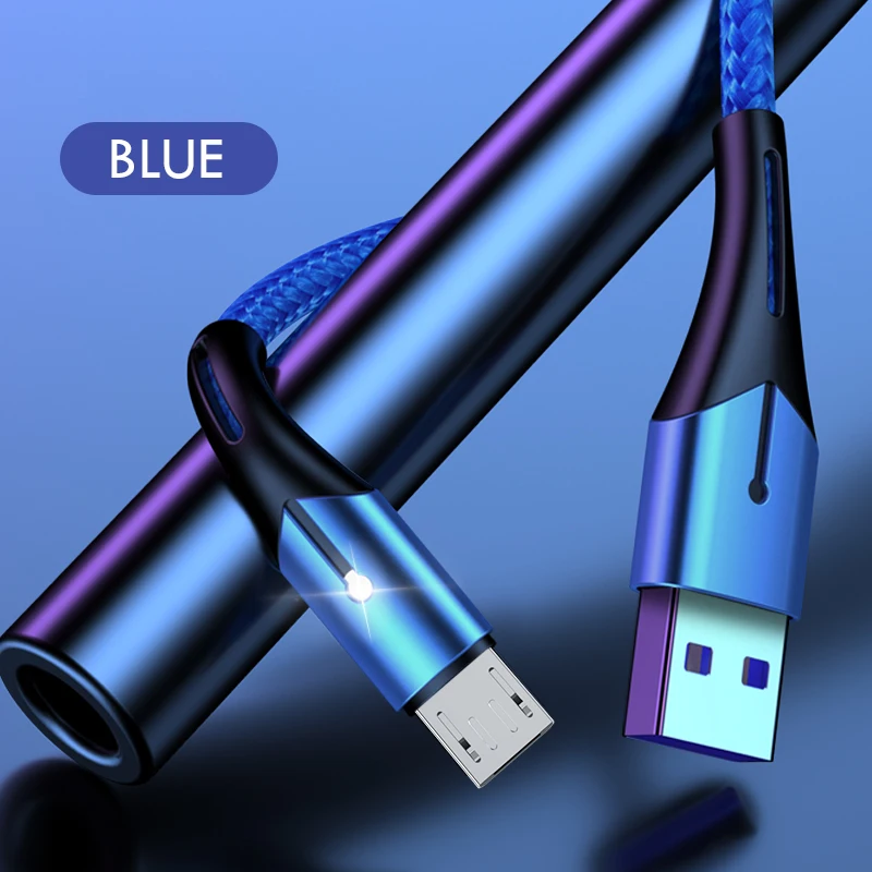ZNP светодиодный Micro USB кабель для samsung J5 J7 Honor Быстрая зарядка Android мобильный телефон Microusb кабель для Redmi Note 5 шнур зарядного устройства - Цвет: Blue