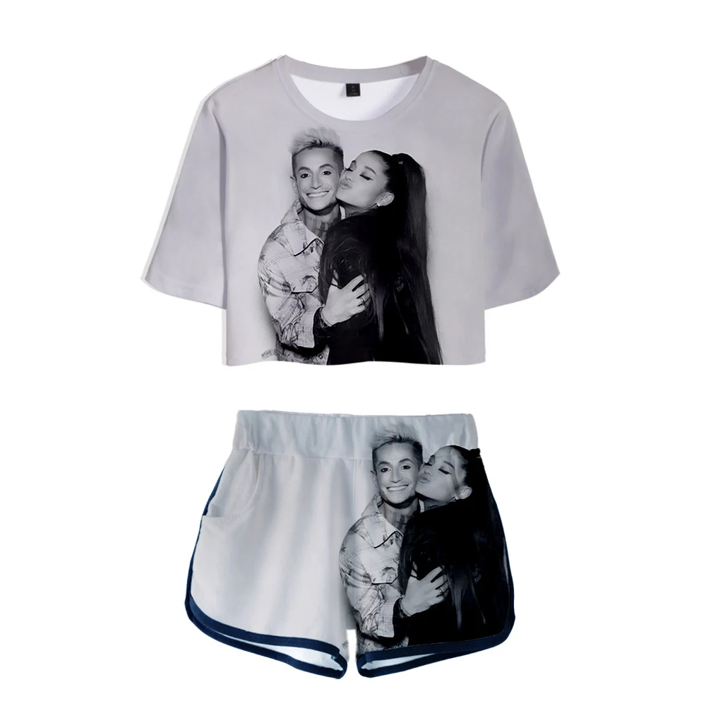 

Ariana Grande 3D Printed Women Two Piece Set Fashion Summer Short Sleeve Crop Top+Shorts 2019 Hot Sale Streetwear Clothes