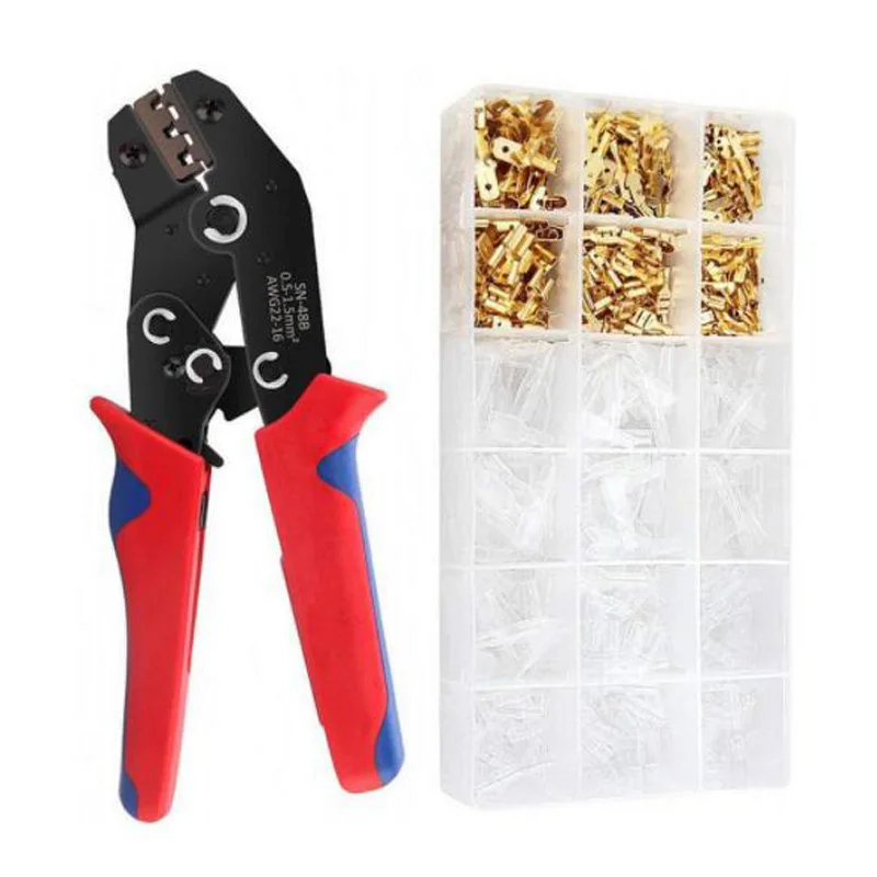 

600Pcs 2.8mm 4.8mm 6.3mm Universal Spring Plug Wire Connector Crimped Crimping Hand tool Connection Terminals SN-48B