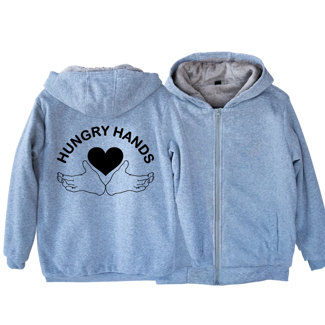 Man Boy Parkas Full Zip Coat Plus Velvet HIMYM Heart Hungry Hands Autumn Winter Couple Clothes ZIIART