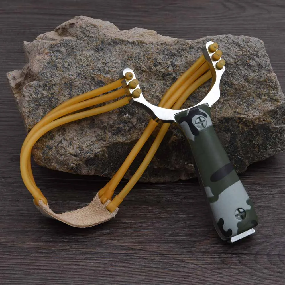 Express Free Shipping 100pieces/lot Zinc Alloy Three Rubber Camo Outdoor Hunting Slingshot Catapult Camping Travel Equipment