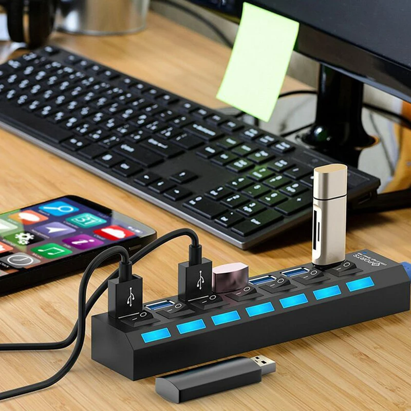 

USB 3.0 Hub 2.0 USB Hub 3.0 Multi USB Splitter 3 Hab Use Power Adapter 4/7 Port Expander Multiple USB3.0 Hub with Switch for PC