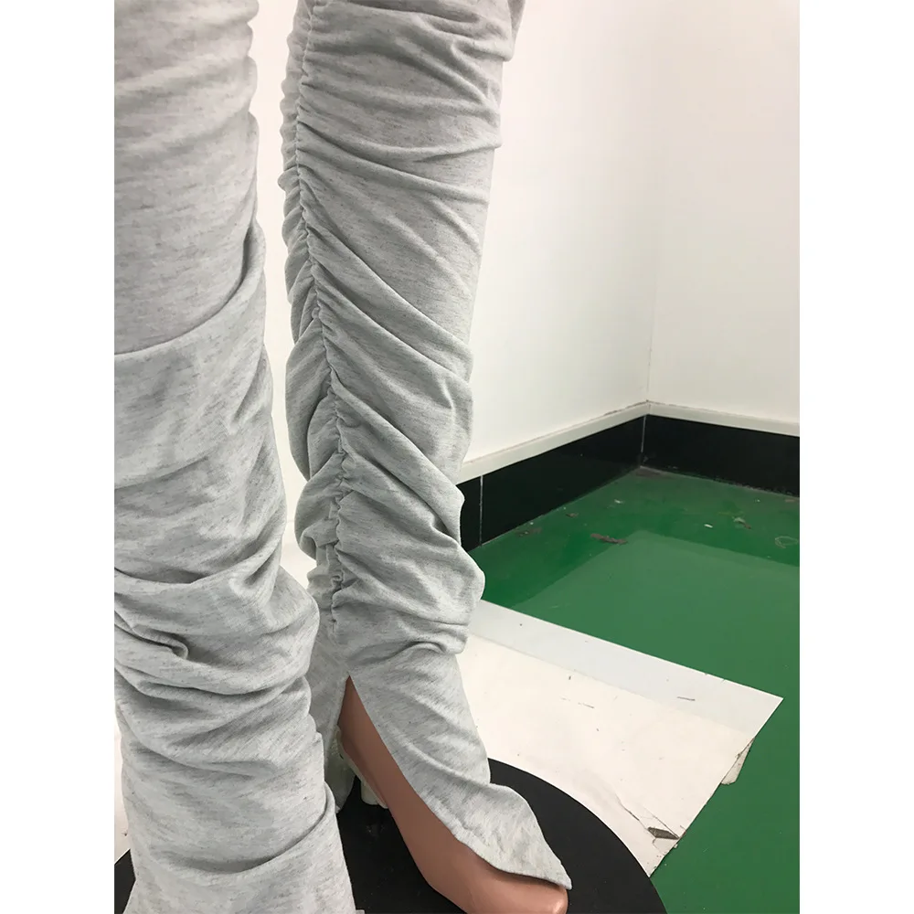 Casual Women Stacked Pants Joggers Set Sleeveless Crop Top + Long Tracksuit Clothes For Pare Gray Color |