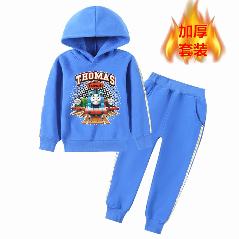 Children's clothing spring and autumn winter thickened hooded plus velvet sweater knitted cotton two-piece suit | Детская одежда и