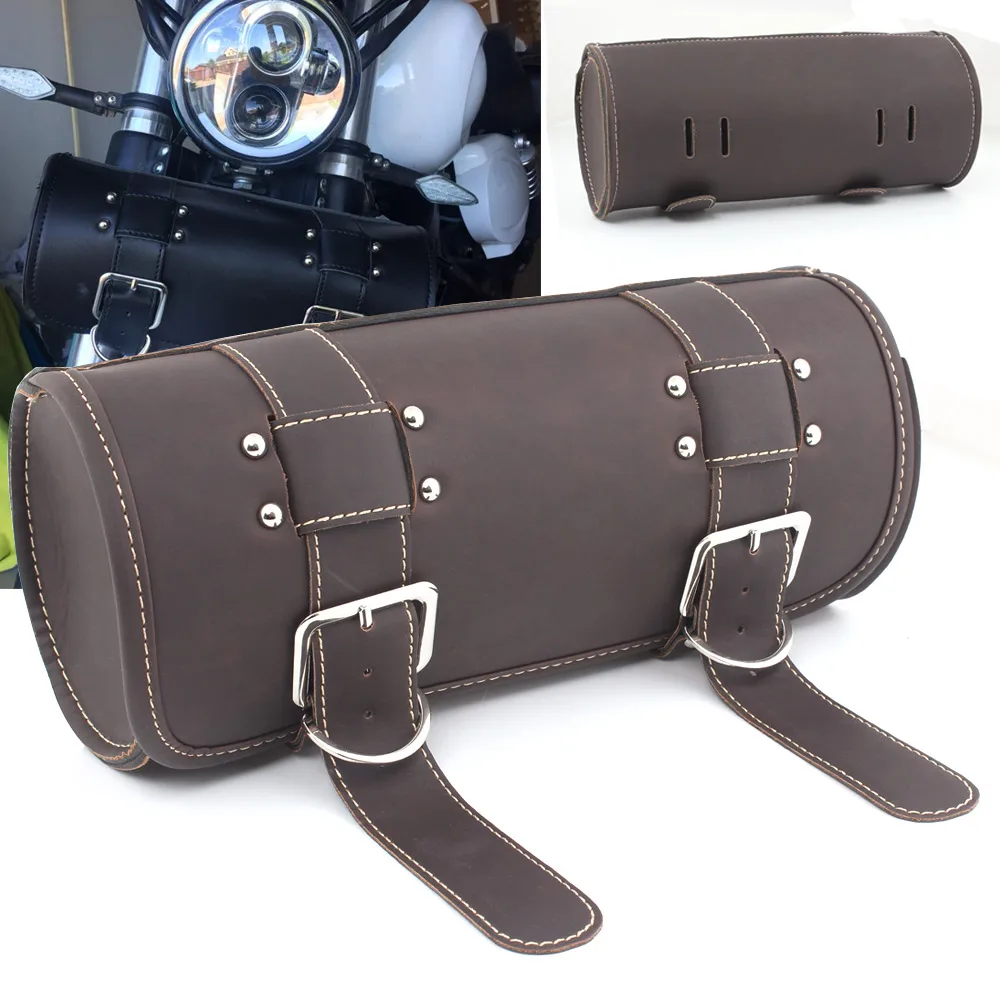 

Retro Motorcycle Fork Tool Bags Storage Leather Travel Pouch Front Luggage Bag Fits for Harley Yamaha Kawasaki Honda Suzuki New