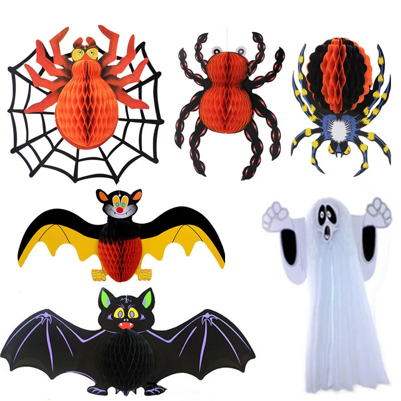 

3D Ghost Bat Spider Ghost Witch Pendant Haunted House Drop Bar KTV Room Decorative Paper Hanging Ornament Halloween Decoration