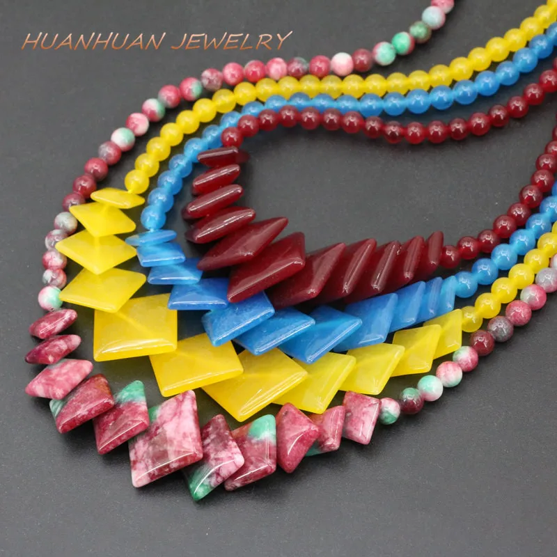 

10-20mm Pendants 6mm Round Beads Stone Necklace For Women Jades Beads Pendant Chalcedony Rope Chain Diy Jewelry 18inch B3392