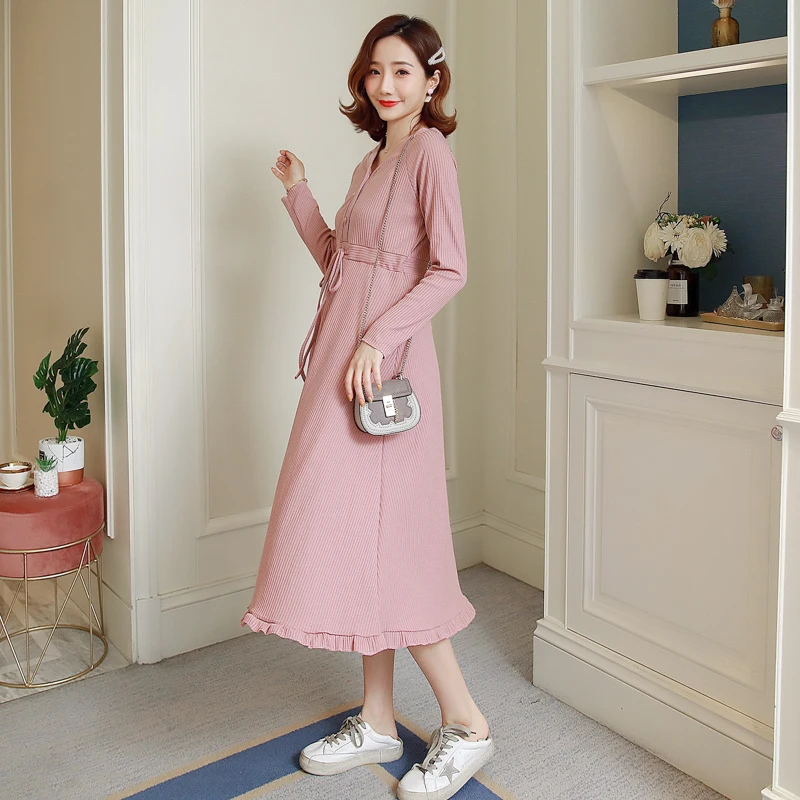 Беременности и родам Осенняя блузка с v-образным вырезом платье для кормящих