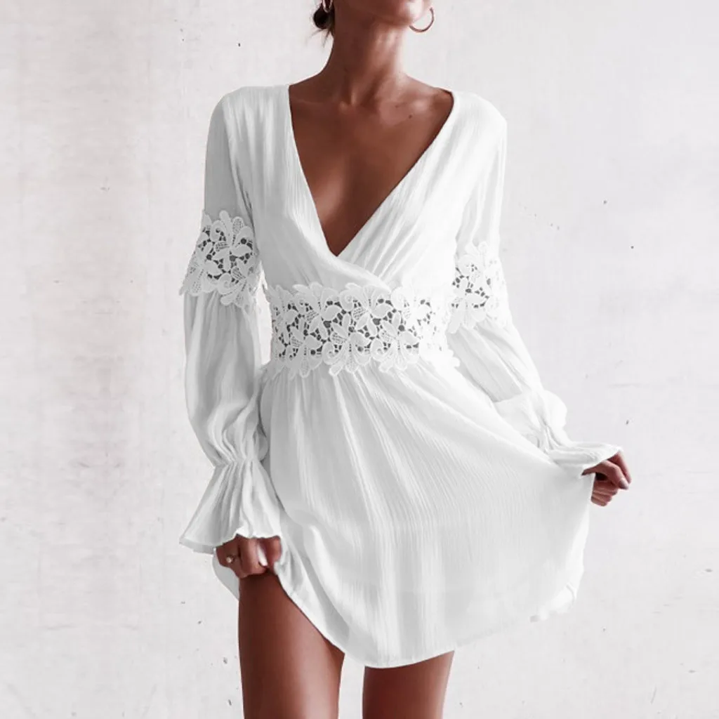 2019 горячая Распродажа модное женское платье простое кружевное мини-платье с