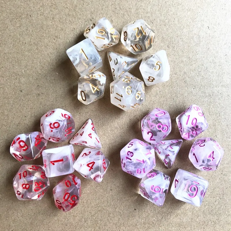 7 шт./компл. 4 цвета многогранные кости d &amp d4 d6 d8 d10 % d12 d20 TRPG игры Набор Игральный