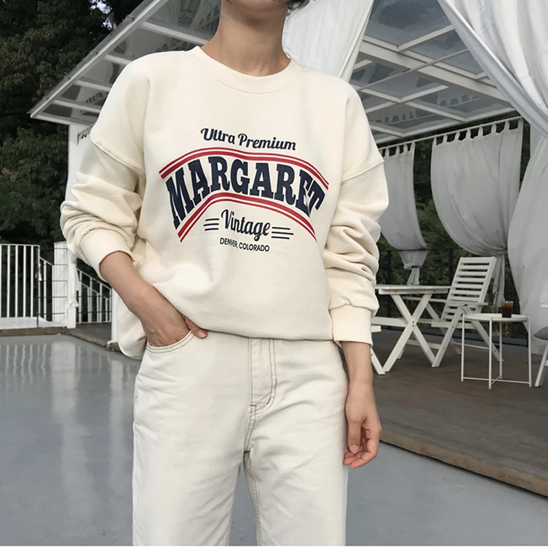 Женский хлопковый свитшот с длинным рукавом и круглым вырезом|Женские толстовки