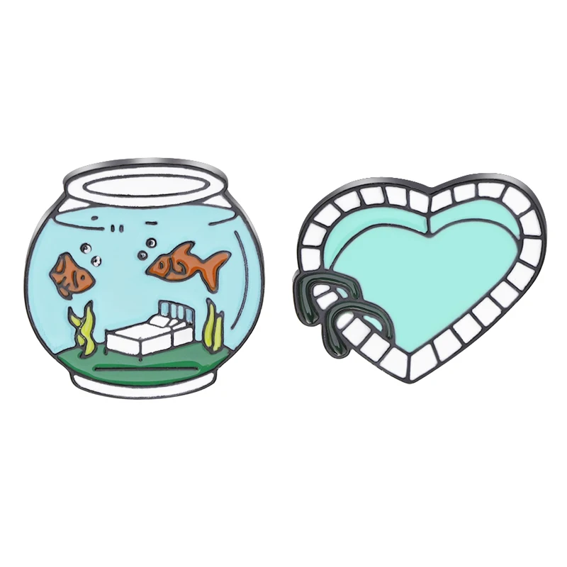 Аквариум бумажный кораблик Эмаль Булавка сердце бассейн нагрудный знак брошь