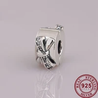 100 925 sterling silver charm round bow clip fit pandora women bracelet necklace diy jewelry