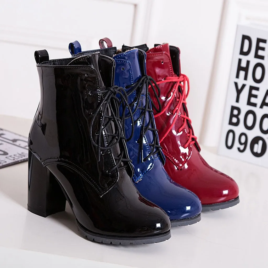 Модные женские ботинки на высоком каблуке со шнуровкой ботильоны из