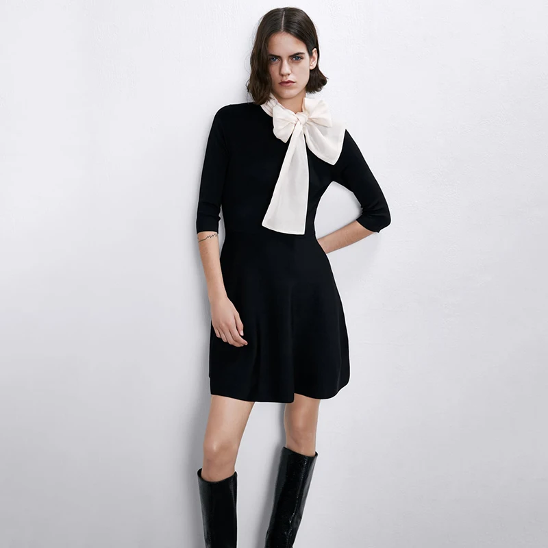 Женское платье с длинным рукавом ZA повседневное черное свободного покроя