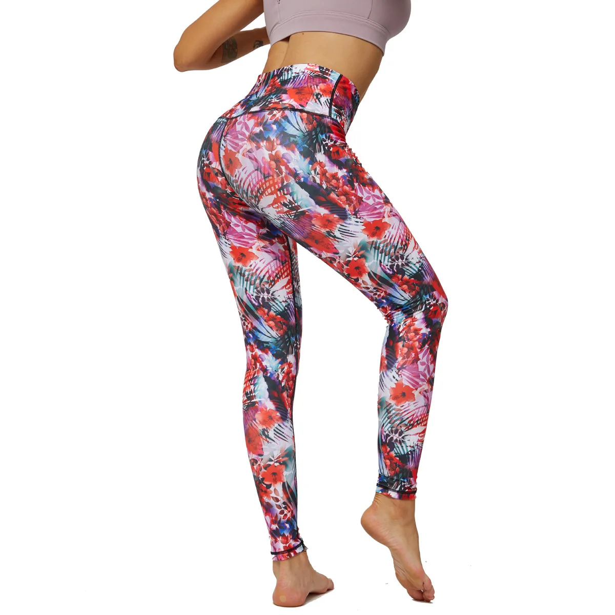 

New High-waist Hip-lifting Yoga Pants Women's Printed Pocket Stretch Slim Leggings Sports Fitness Nine-point Pants Woman Pants