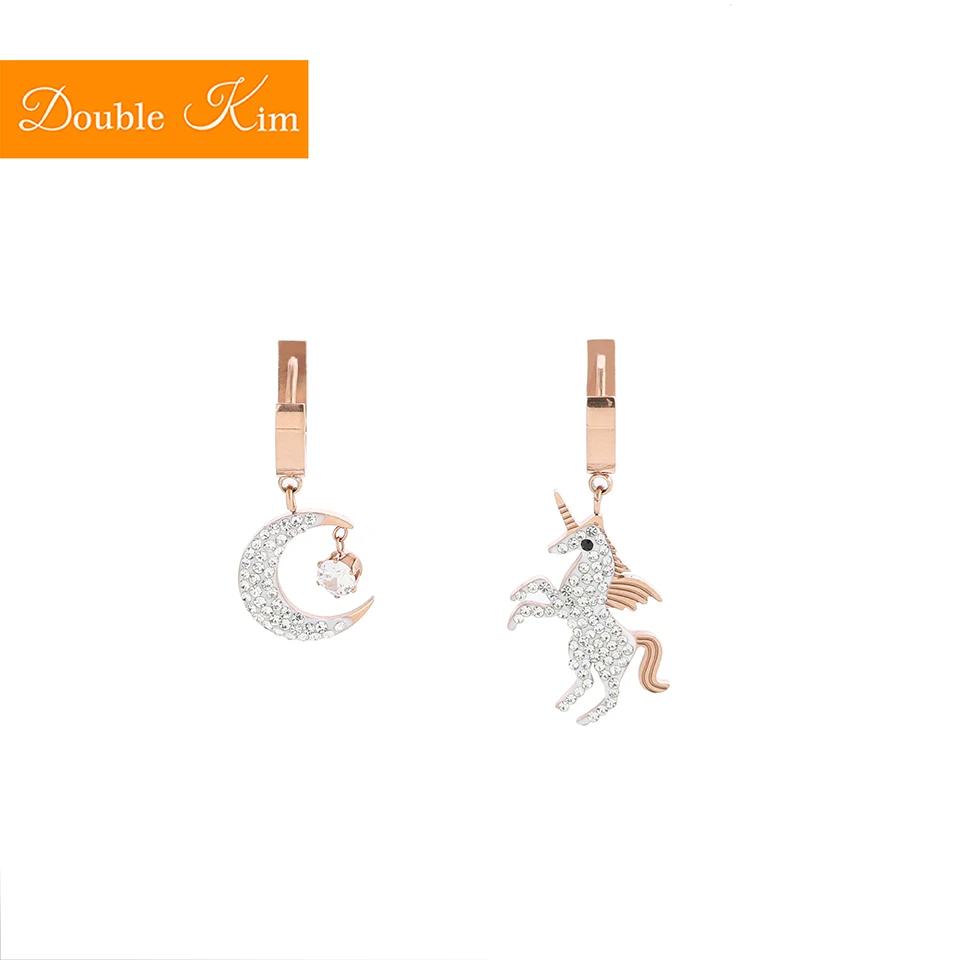 Единорог Луна циркон серьги гвоздики титановая инкрустация из нержавеющей стали