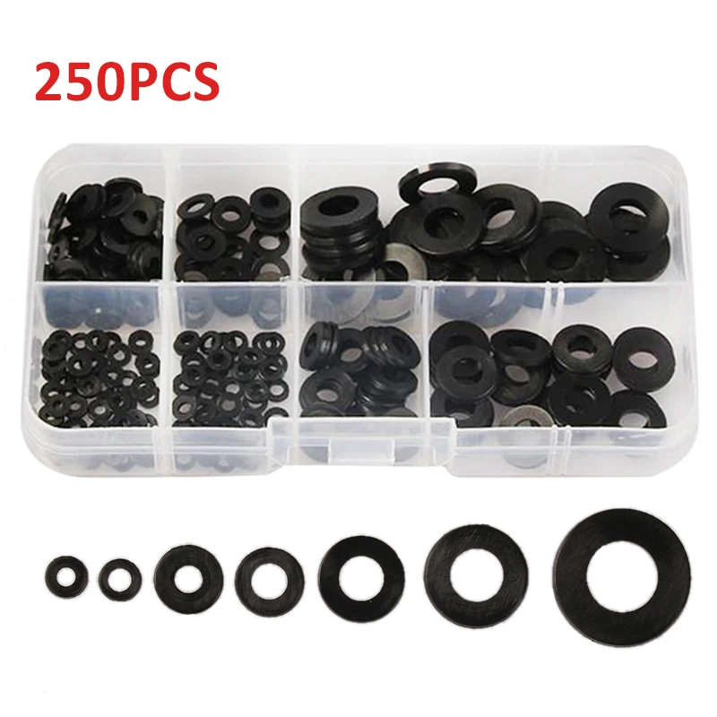 

250pcs/set Nylon Flat Washer Assortment Kit m2 m2.5 m3 m4 m5 m6 m8 Screw/Bolt Nylon Flat Washers w/Box