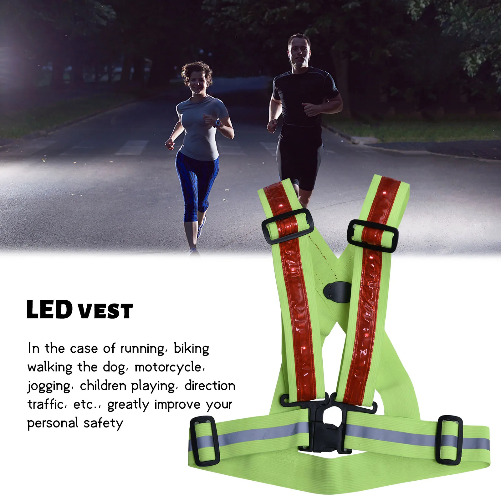 

LED Reflective Vest 3 Light Modes Light Adjustable Safety Vest For Night Running Motorcycle Cycling Belt