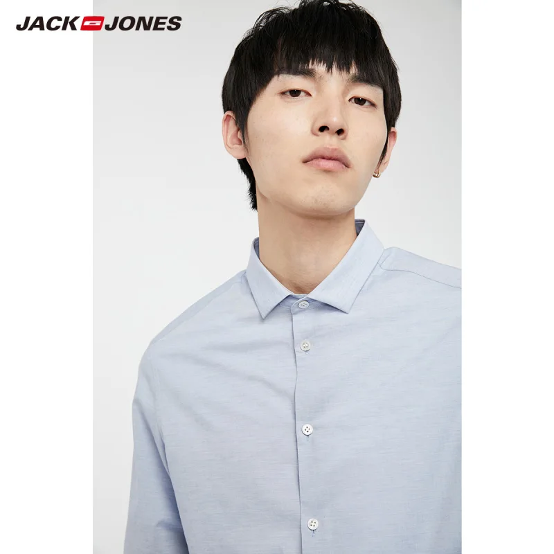 Мужская Повседневная рубашка JackJones Однотонная из 100% хлопка прямого покроя с