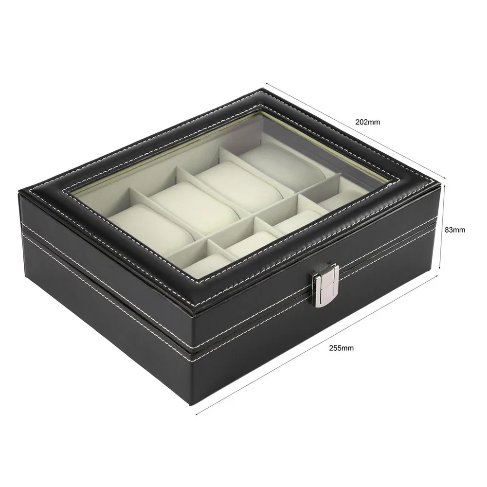 

10 Grids Wristwatch Box Holder PU Leather Watch Box Watches Display Case Rectangle Jewelry Storage Boxes High Quality SWD889