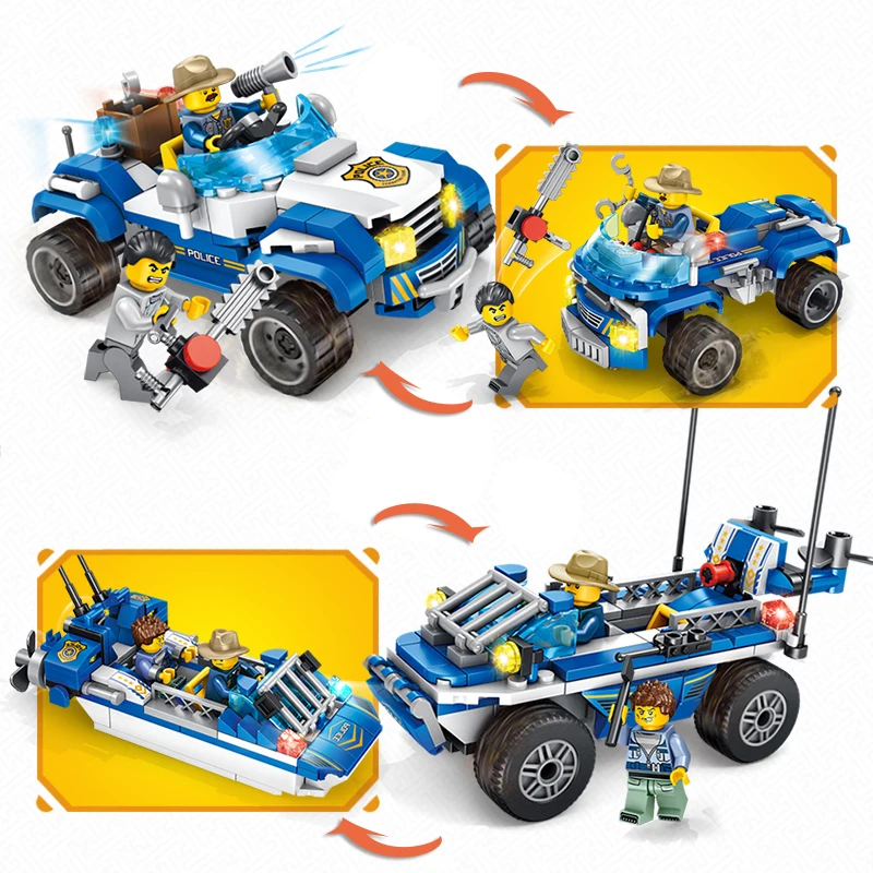 Штабелирование полицейские блоки Вертолет Лодка внедорожник автомобиль