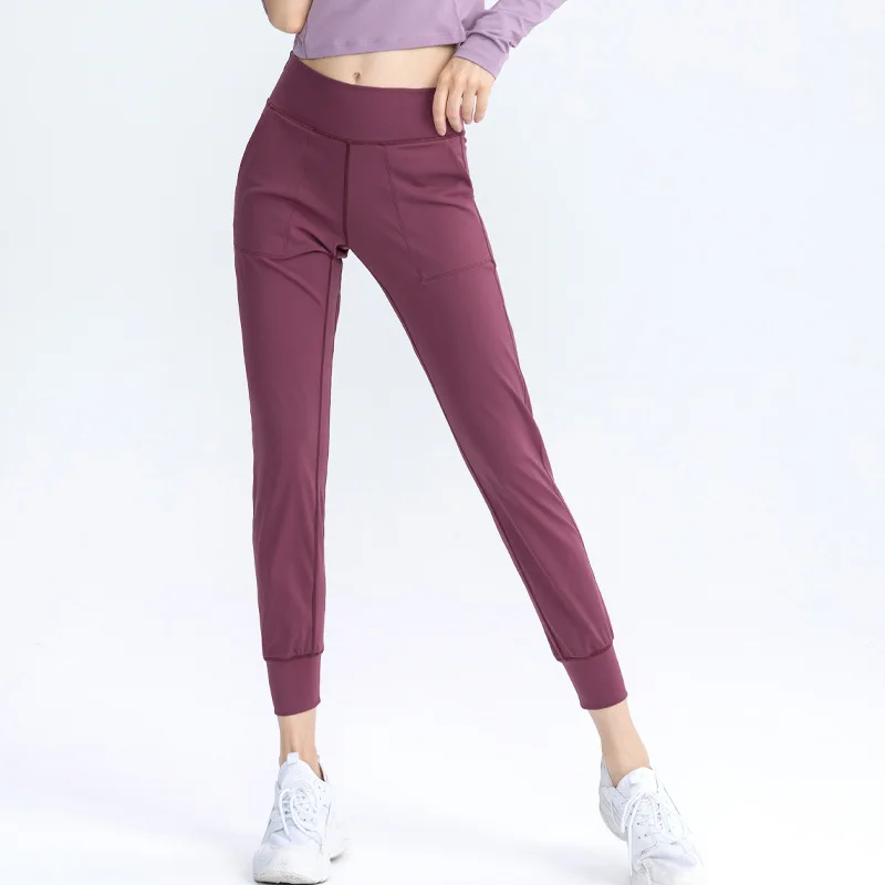 

2021 Yoga Cropped Joggers Women Pockets Capri Drawstring Regular Sweatpants Casual Stretch Flat Knitted Fabrics Midi Flare Pants
