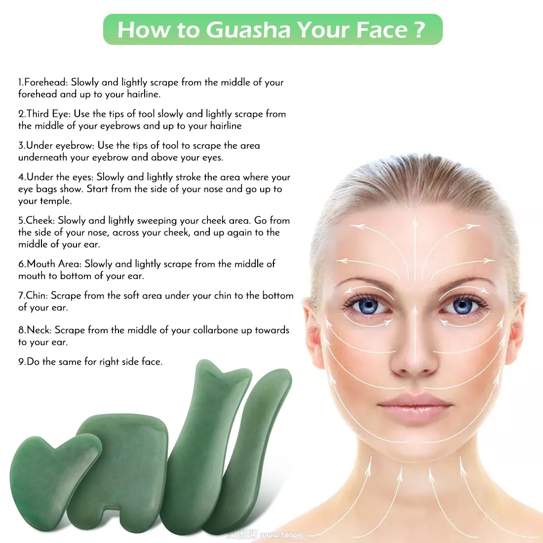 Зеленая кварцевая Нефритовая доска гуаша скребок из натурального камня