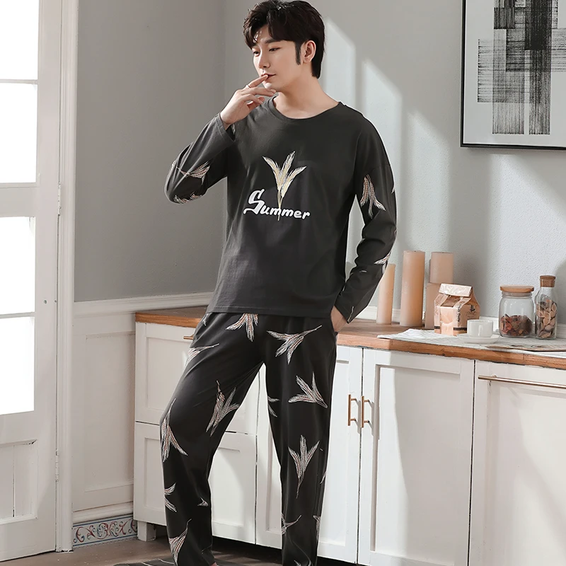 Мужской пижамный комплект Осень-зима для отдыха эластичная резинка на талии