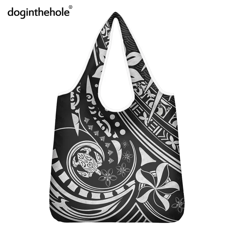 

Doginthehole полинезийская морская черепаха винтажные стильные сумки для покупок Плюмерия с цветами эластичные большие сумки для покупок черные...
