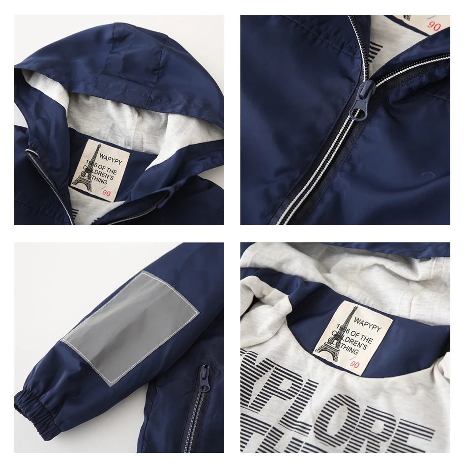 

Boys Spring Autumn Jackets For boys Girls Coats Cute Letter Printing Long SleeveHooded Cartoon Windbreaker Outerwear Clothing