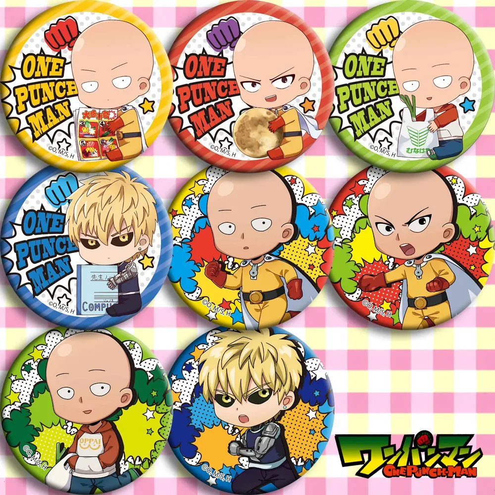 

ONE PUNCH-MAN Action Figure Saitama Genos 8 Type Anime Backpack Decoration Tinplate Badge Toys Children Gifts