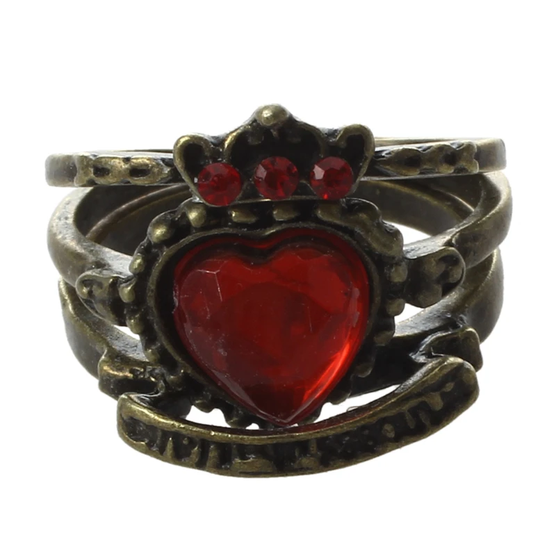 Новинка 3 шт. Ретро Винтаж красные стразы любовь сердце корона кольцо Королева