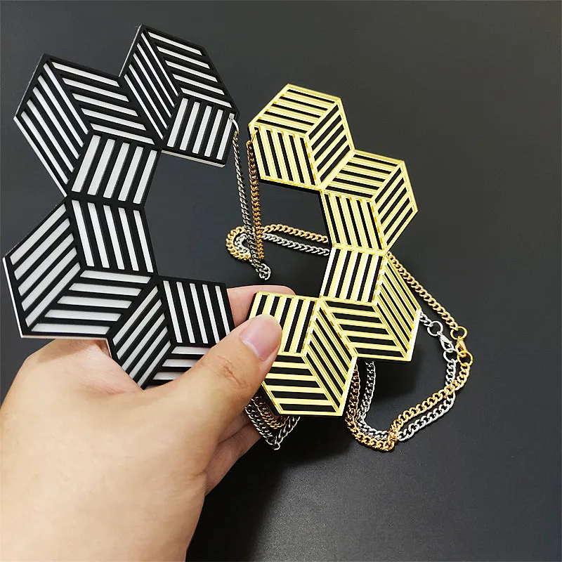 KUGUYS Модные Акриловые ювелирные изделия для женщин Геометрическая полосатая