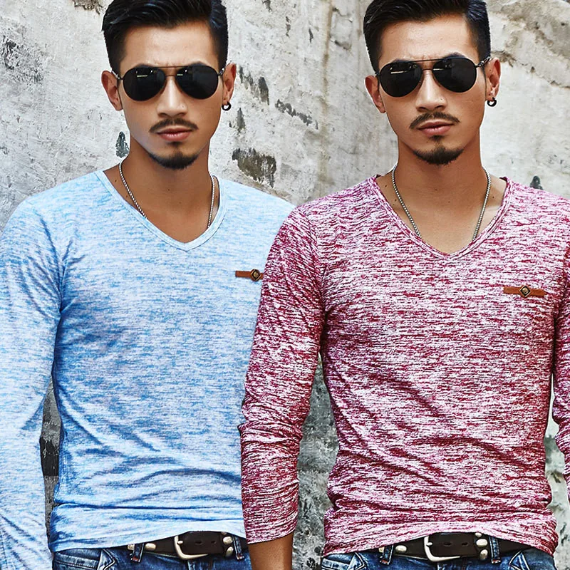 2020 Новая модная мужская футболка Повседневная с длинным рукавом Тонкая Базовая