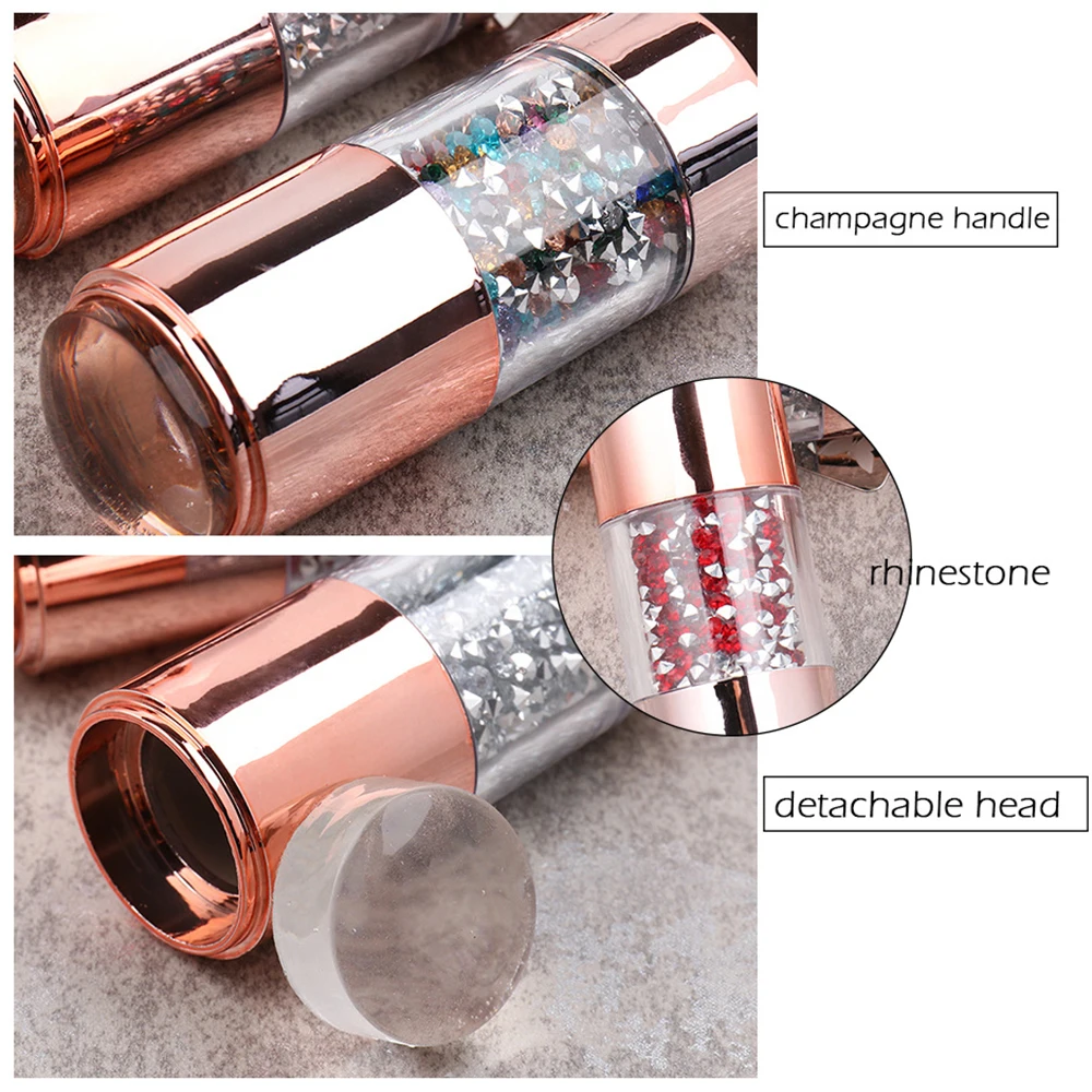 New Double-end Nail Stamper Stamping Plate Set Crystal Handle Jelly Silicone Art Stamp Image Stencil Tools with Cap | Красота и