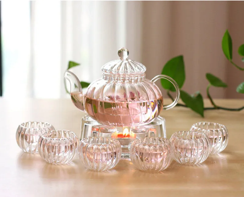 

600ml Pumpkin Pattern Heat-resistant Glass Teapot With Strainer Filter Teapot Can be Heated Water Tea Pot Drinkware
