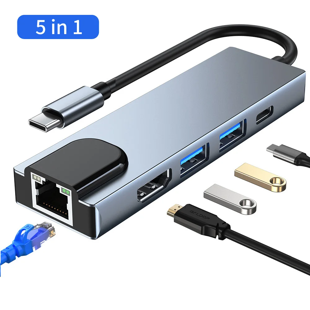 

Baseus USB C Hub 5 in 1 USB Hub with Network Card Laptop Accessories Doc Station for PC Dockstation