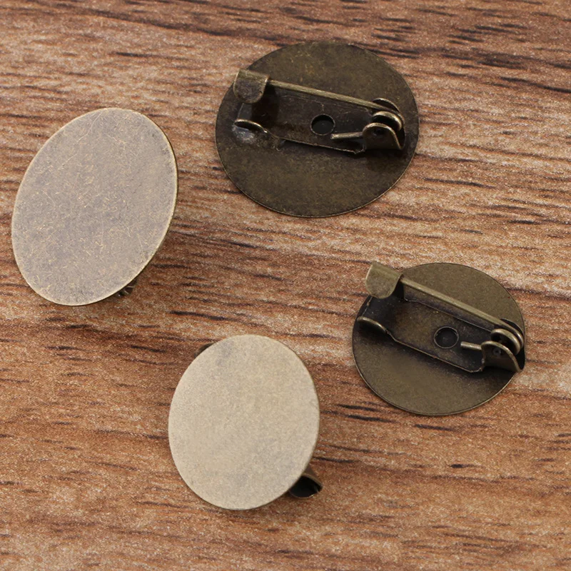 

15mm 18mm Brooches Bases Flat Circle Glue Pad Pin Back Broohes Cabochon Settings Findings Metal Pins Antique Bronze tone