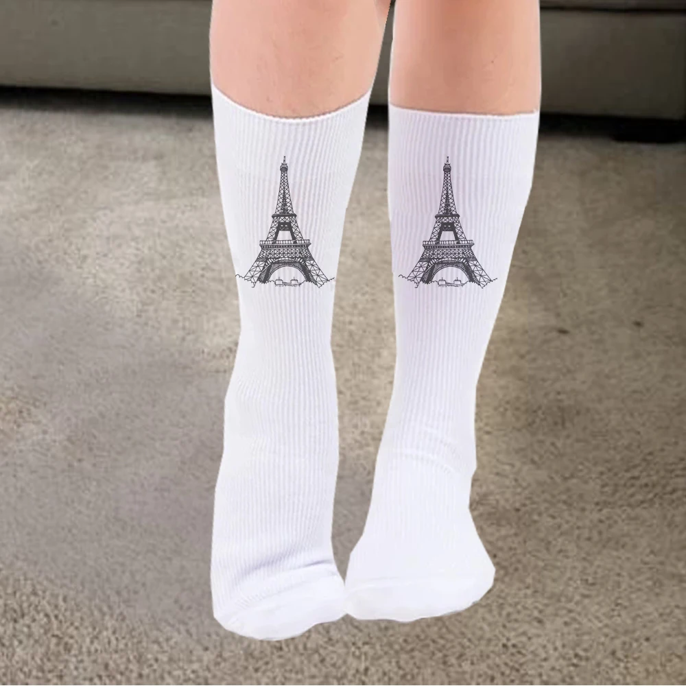 Носки Длинные унисекс для мужчин и женщин с рисунком Эйфелевой башни в решетку