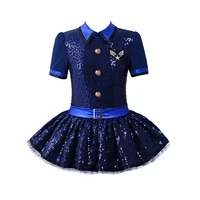 kids girls short sleeves sequins mesh tutu dress ballet dance leotard dress for policewomen cosplay role play party dress up