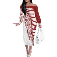 factory price personality red black party off shoulder dress custom polynesian tribal tattoo pattern large size 4xl sexy dress