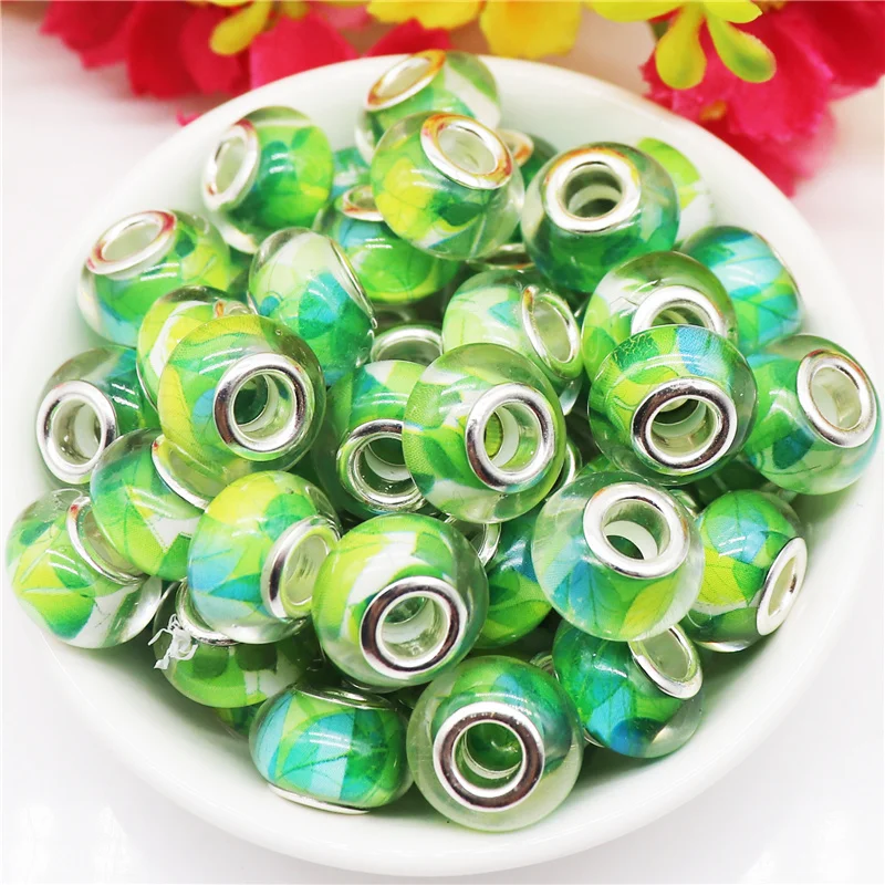 

10 Pcs Big Hole Murano Charms Plastic Resin Spacer Beads For Jewelry Making Fit DIY Pandora Bracelet Chain Necklace Crafts Gift