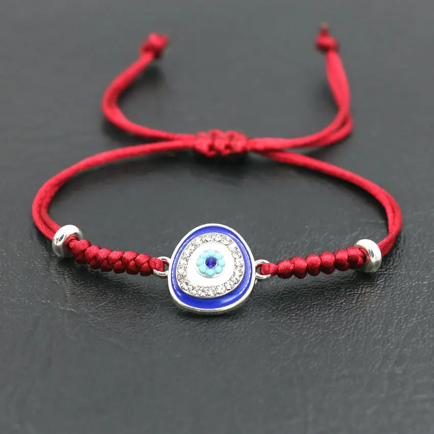 Серебряный Цвет инкрустация цирконием голубой Дурной глаз оплетка регулируемый
