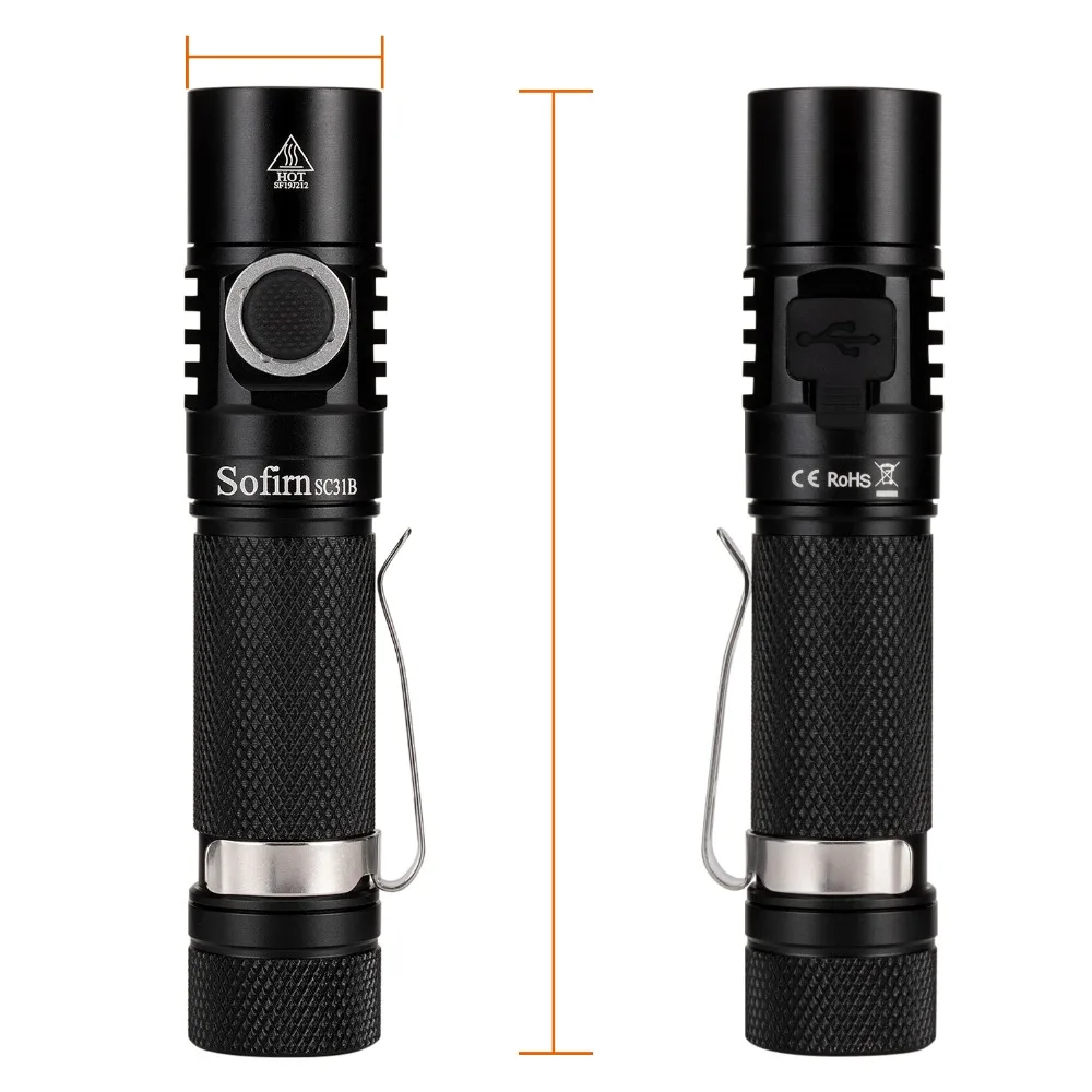 Sofirn SC31B USB Перезаряжаемый СВЕТОДИОДНЫЙ Фонарь 18650 Тактический USB фонарь SST20 1000lm 5 режимов с индикатором питания 4000K 6500K