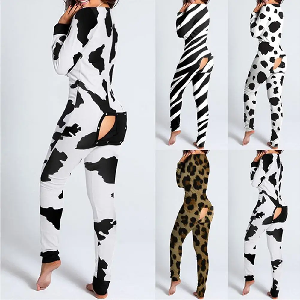 

Sexy Women'S Pijamas Onesies Button-Down Front Functional Buttoned Flap V-Neck Pajamas Adults Jumpsuit Pyjama Femme Sleepwear
