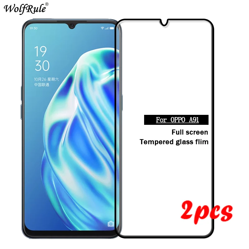 2 piezas para Oppo A91 vidrio para OPPO F15 dureza de vidrio templado cubierta completa pegamento Protector de pantalla vidrio Protector OPPO A91 F15 6,4"-0